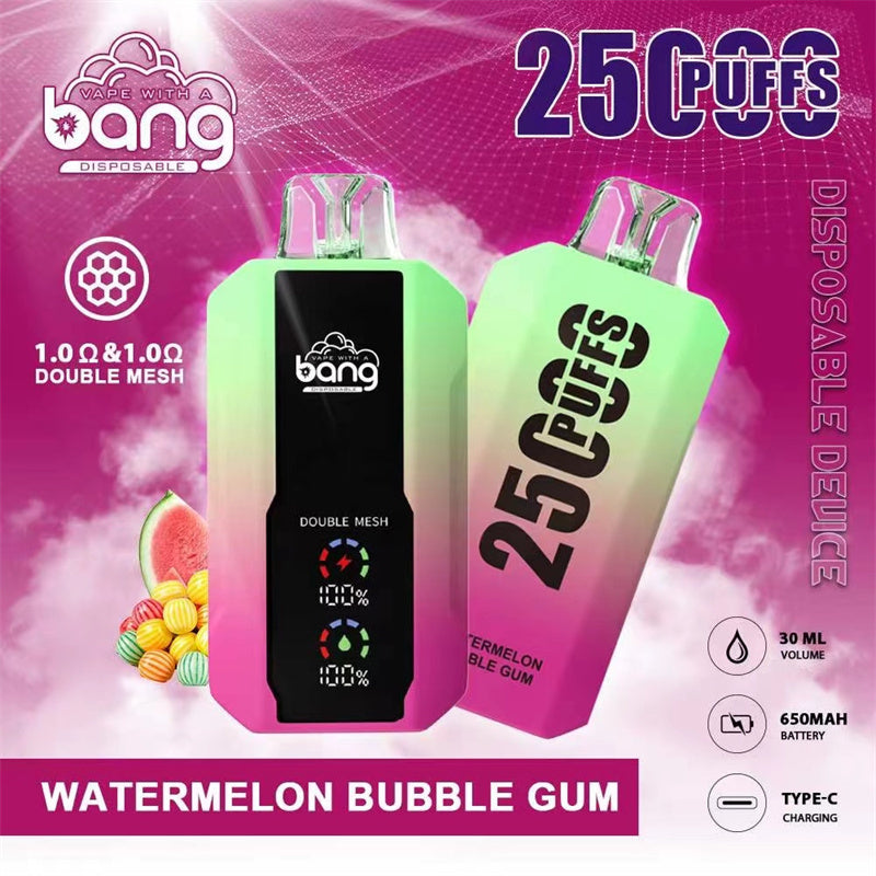 Bang 25000 Puffs LCD Screen Vape Dual Bang 25000 Puffs Vape 25K Disposable Vape Pen E Cigarette Prefilled 30ml 650mAh  Battery Disposable Vape 12 Flavors