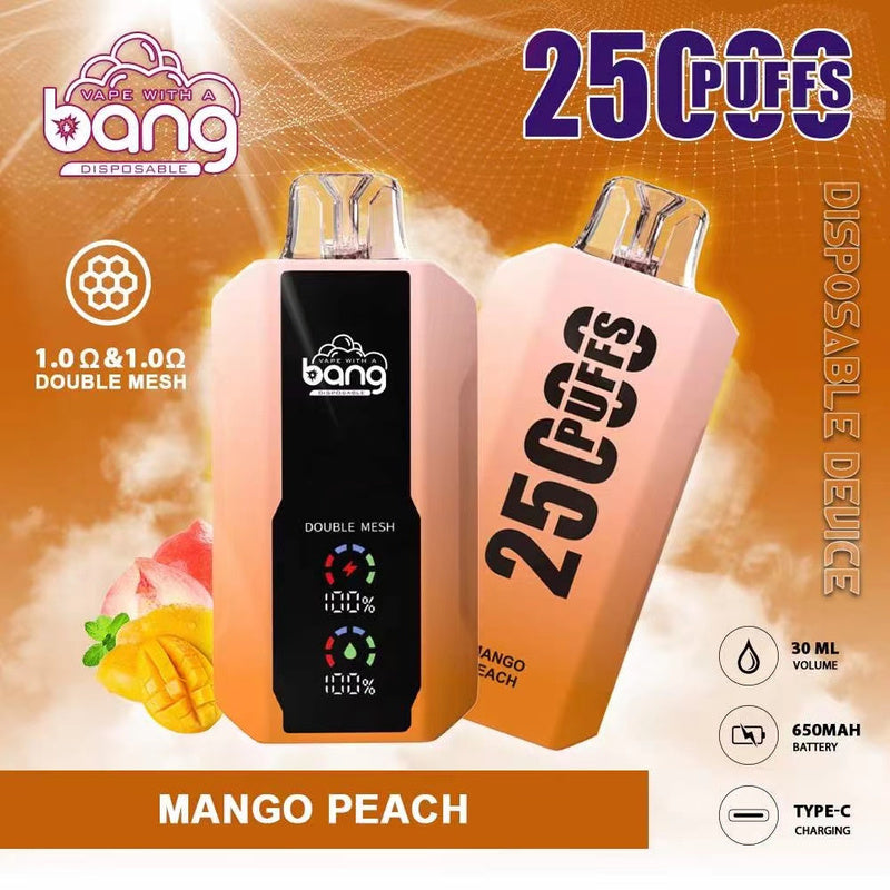 Bang 25000 Puffs LCD Screen Vape Dual Bang 25000 Puffs Vape 25K Disposable Vape Pen E Cigarette Prefilled 30ml 650mAh  Battery Disposable Vape 12 Flavors