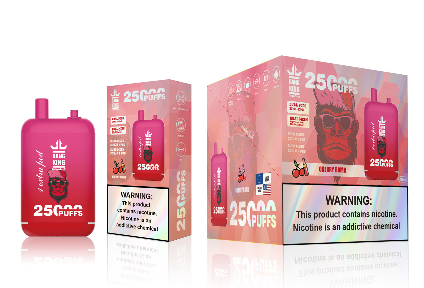 Bang King 25000 Puffs - 46mL Dual Tank (0% to 5% Nicotine)  650mAh Battery 12 Flavors
