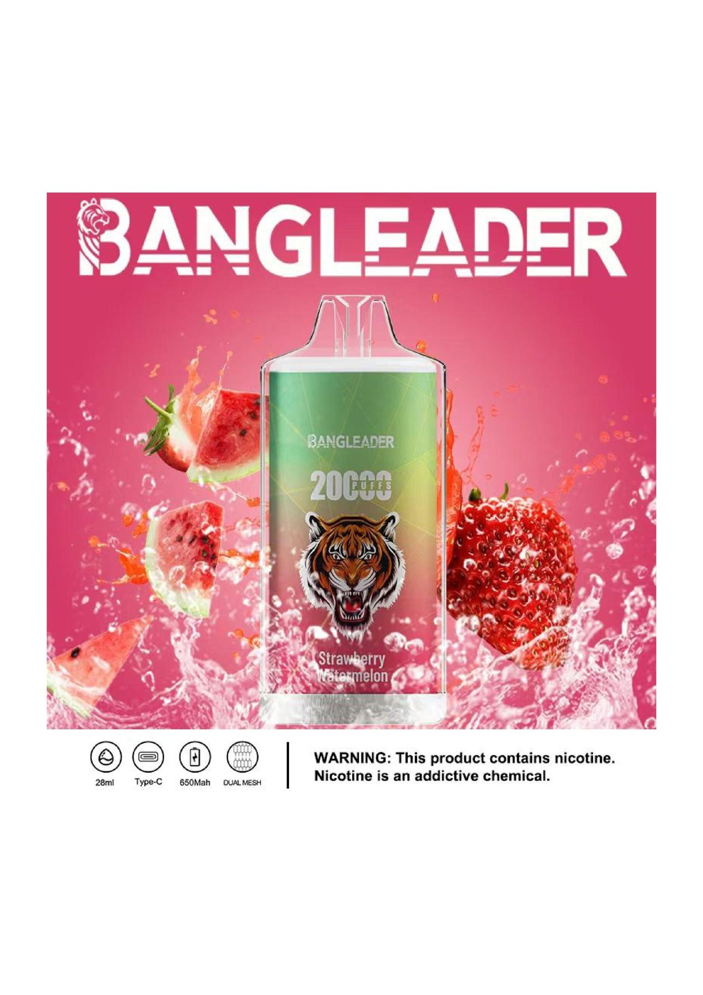 Bang Leader 20000 Puffs Disposable Vape – 650mAh Battery, 28mL E-Liquid, 0% to 5% Nicotine Options 12 Flavors