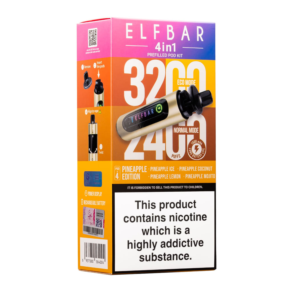 Elf Bar 3200 & 2400 Puff (4 in 1) Prefilled Pod Kit 20mg Nicotine 8ml E-Liquid Capacity 1500mAh Battery 16 Fruit Edition