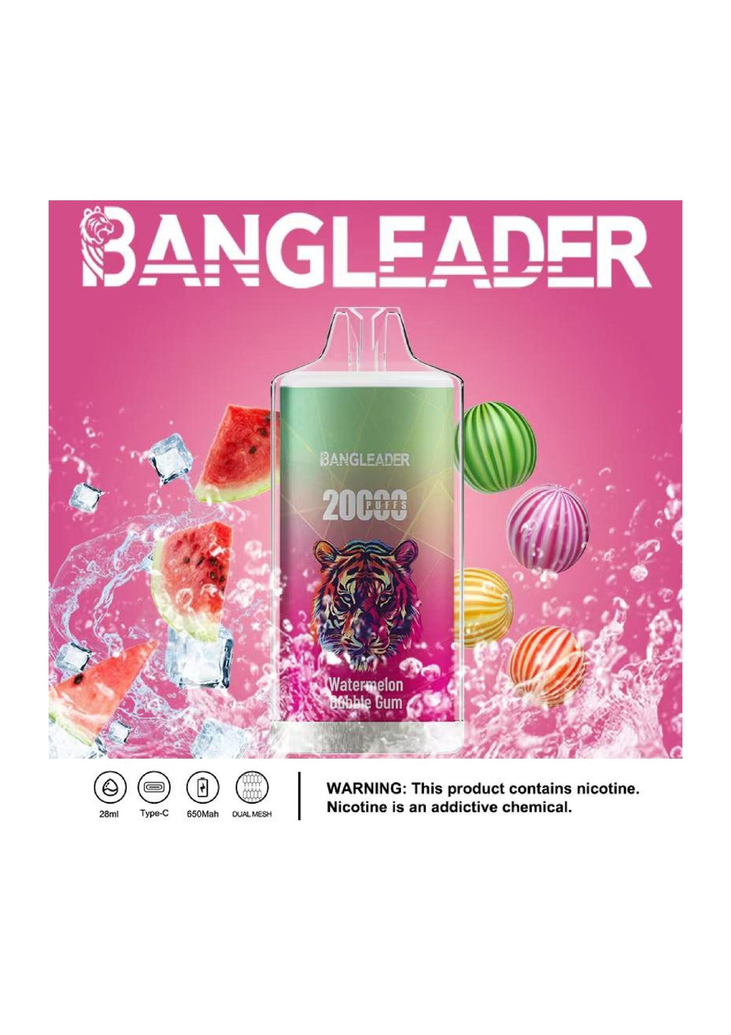 Bang Leader 20000 Puffs Disposable Vape – 650mAh Battery, 28mL E-Liquid, 0% to 5% Nicotine Options 12 Flavors