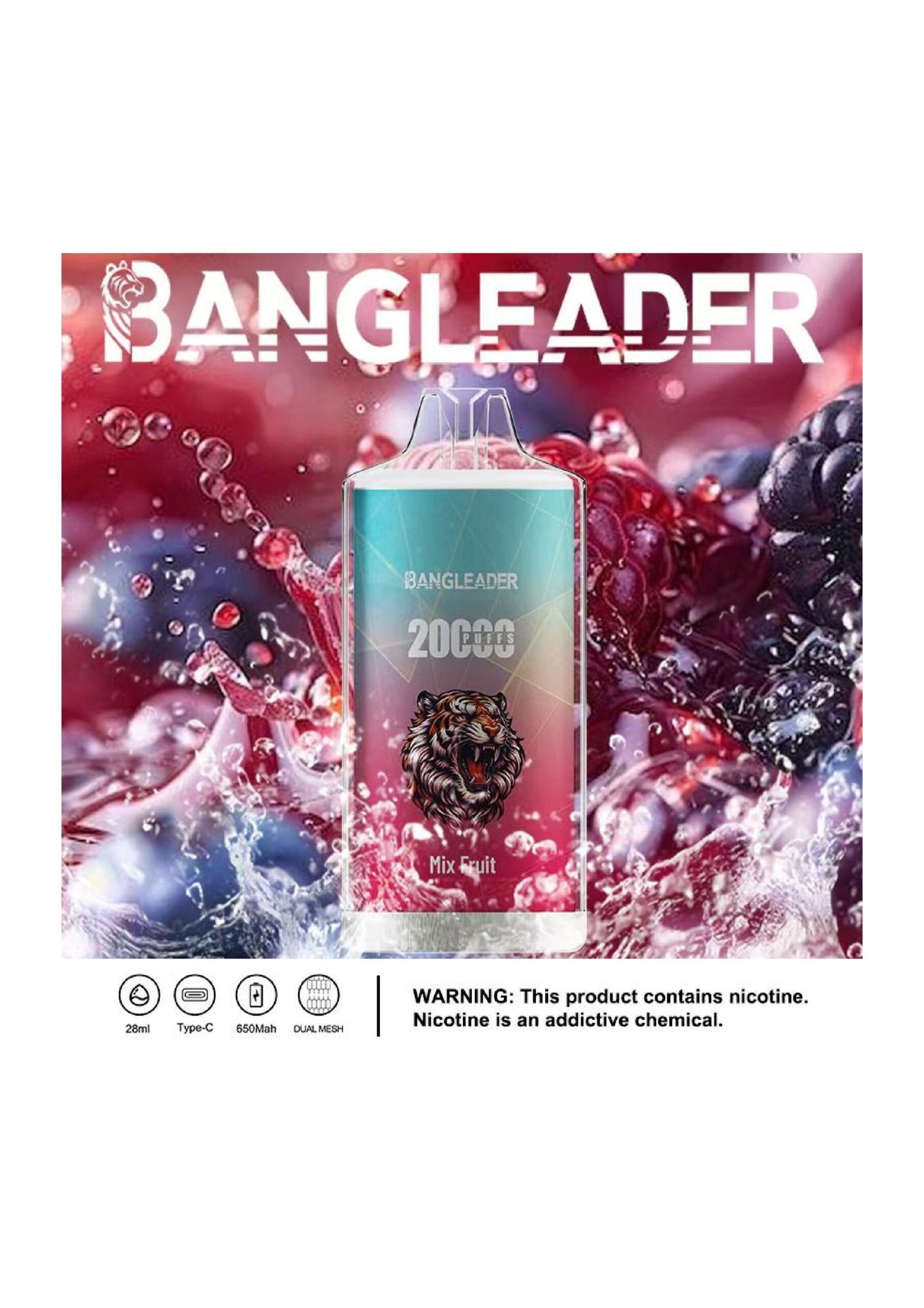 Bang Leader 20000 Puffs Disposable Vape – 650mAh Battery, 28mL E-Liquid, 0% to 5% Nicotine Options 12 Flavors