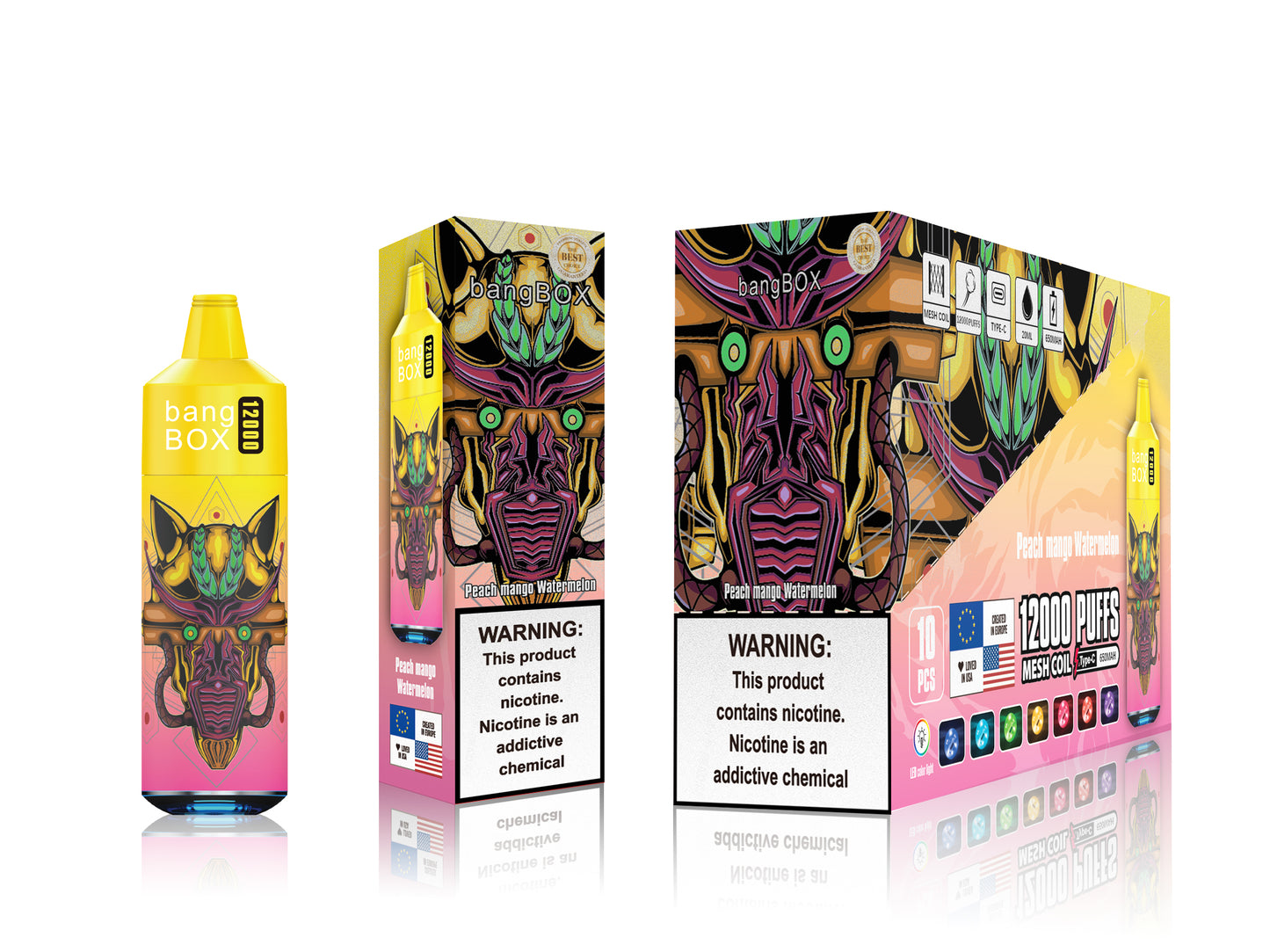 BANGBOX VAPE 12000 PUFFS/12 FLAVORS /RGB LIGHT/Battery650Mah /E-juice volume: 28ml