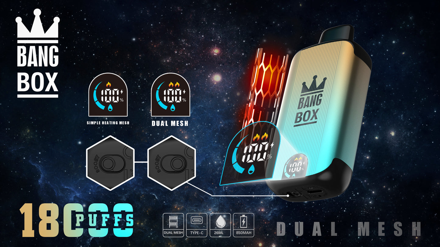 Bangbox 18000 Puffs Smart Screen Disposable E Cigarettes Vape Puff 18k Dual Mesh Coil Led display battery 26ml 850MAH