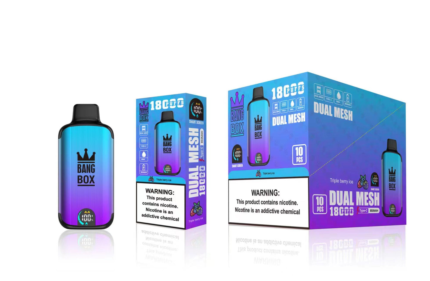 Bangbox 18000 Puffs Smart Screen Disposable E Cigarettes Vape Puff 18k Dual Mesh Coil Led display battery 26ml 850MAH