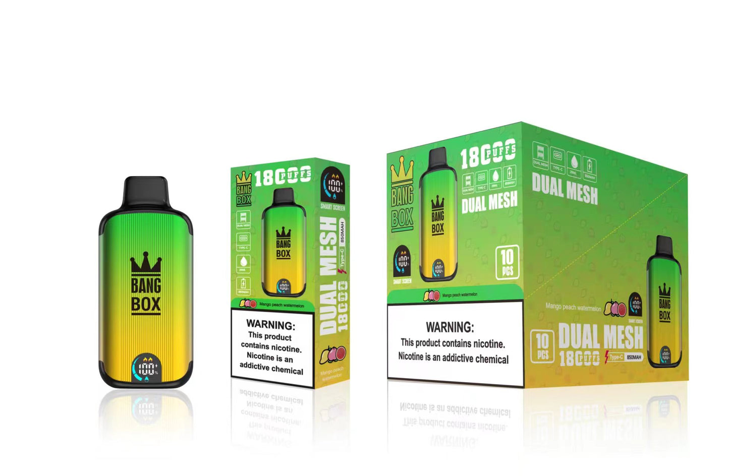 Bangbox 18000 Puffs Smart Screen Disposable E Cigarettes Vape Puff 18k Dual Mesh Coil Led display battery 26ml 850MAH