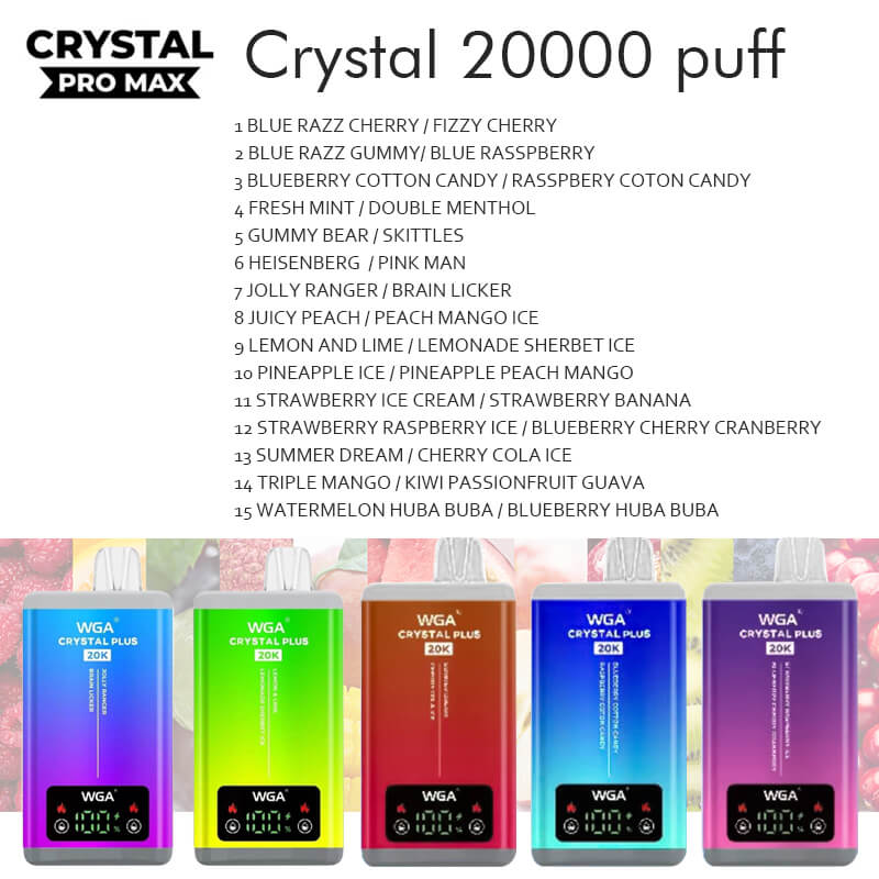 WGA Crystal PLUS SMART double flavor 20000 puff Disposable Vape Wholesale，650 mAh 25 ML  15 Flavors