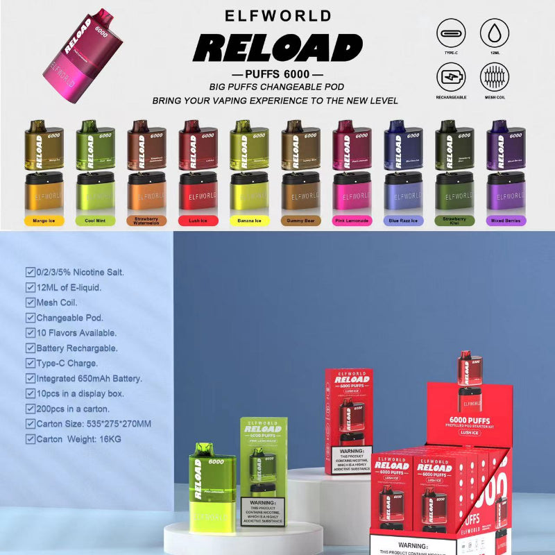 ELFWORLD Reload 6000 Puffs Disposable Vape Wholesale