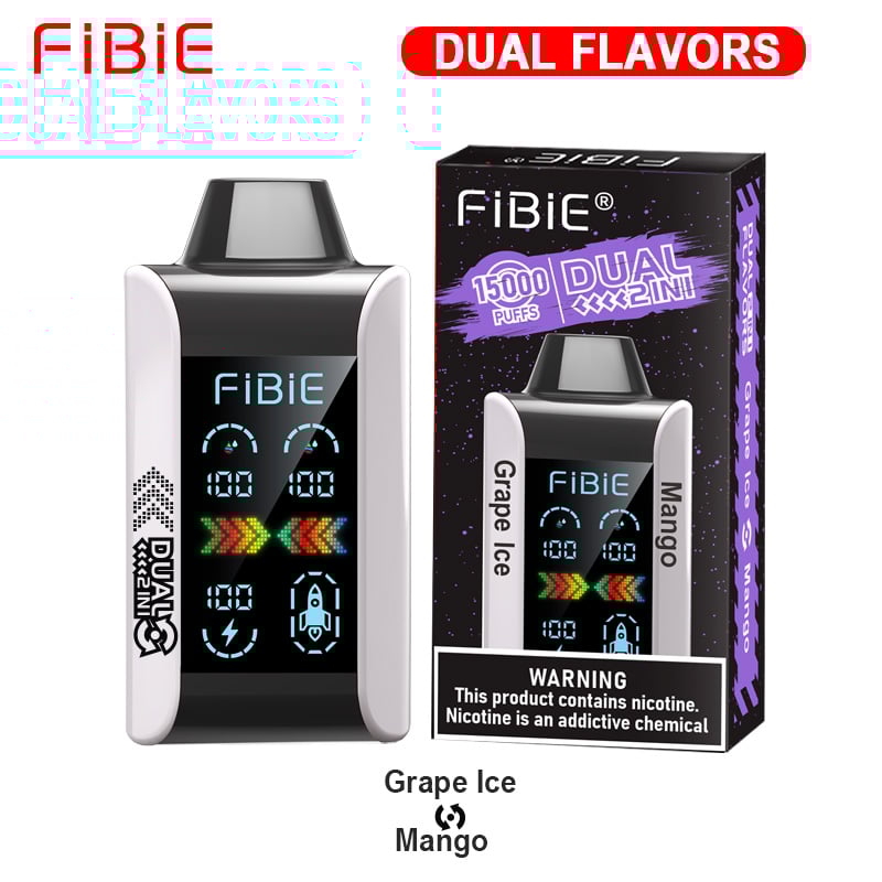 GRAPE ICE & MANGO - FIBIE 15000 PUFFS Dual Flavors Disposable Vapor Wands(15000 PUFFS)