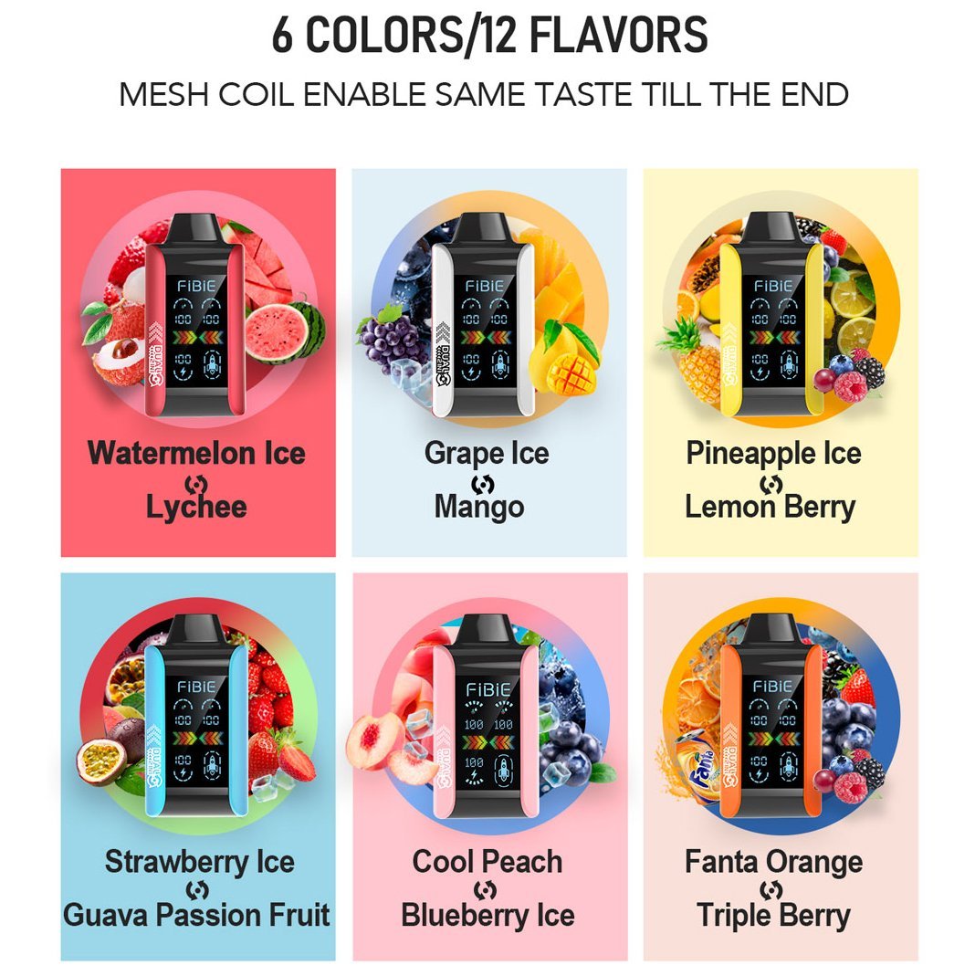 STRAWBERRY ICE & GUAVA PASSION FRUIT -FIBIE 15000 Dual Flavors Disposable Vapor Wands(15000 PUFFS)