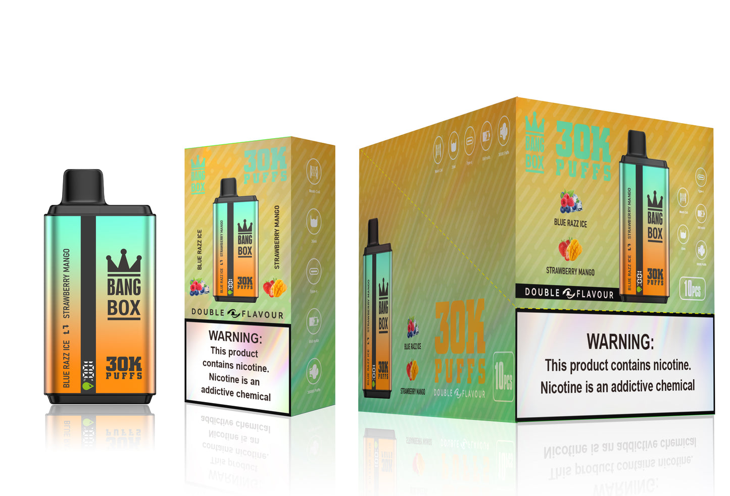 BANGBOX 30000 puffs dual flavors vape,LED Display capcity Batterya ,35ml 850MAH ,12 Flavor Display