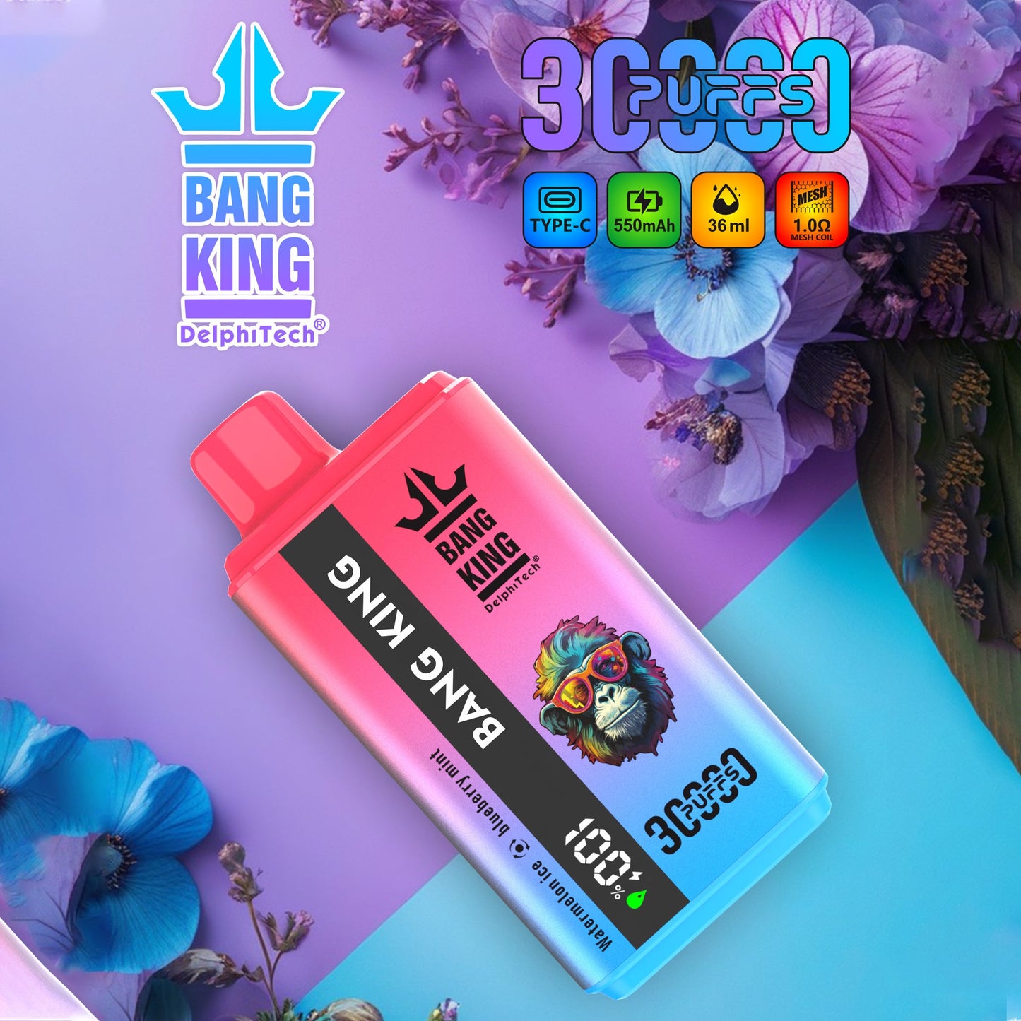 BANG KING 30000Puffs DisposableVape Wholesale-550mAh Battery, 36ml E-liquid, Multiple Nicotine 12 Flavors