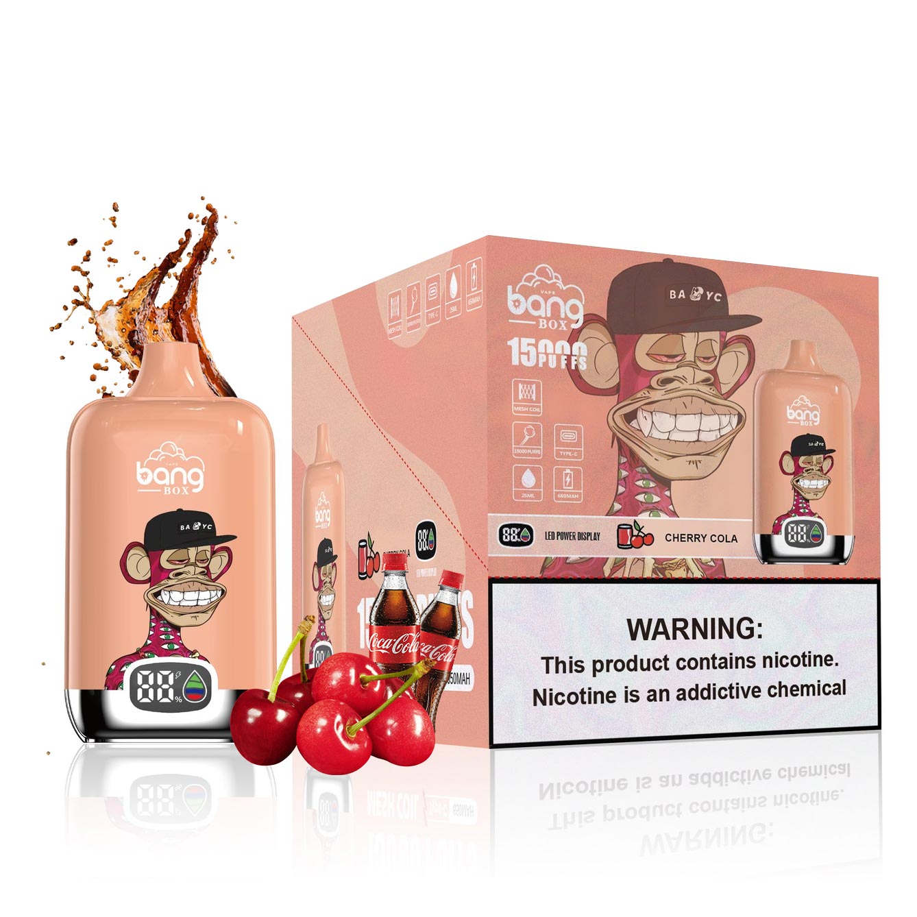 Bang King 15000 Puffs Digital Puff Disposable Vaper Rechargeable 0% 2% 5% Wholesale-650mAh Battery, 24ml E-liquid, Multiple Nicotine 12 Flavors