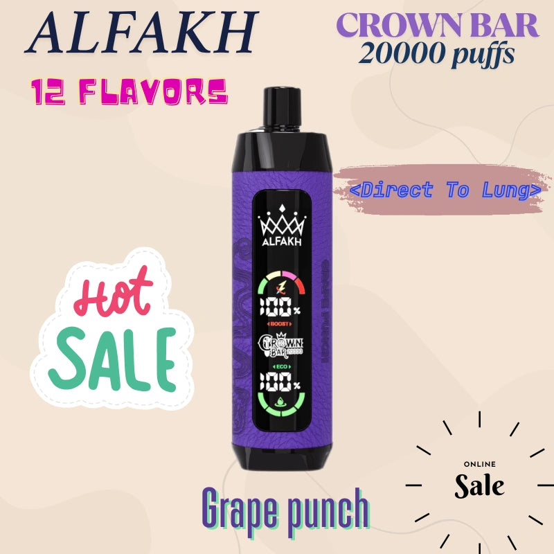 ALFAKH CROWN BAR 20K VAPE Wholesale Direct Price Hot Deal-850mAh battery, 20ml E-liquid, Multiple Nicotine 12 Flavors