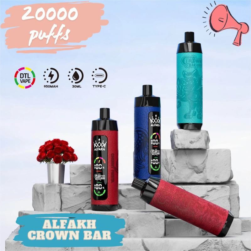 ALFAKH CROWN BAR 20K VAPE Wholesale Direct Price Hot Deal-850mAh battery, 20ml E-liquid, Multiple Nicotine 12 Flavors