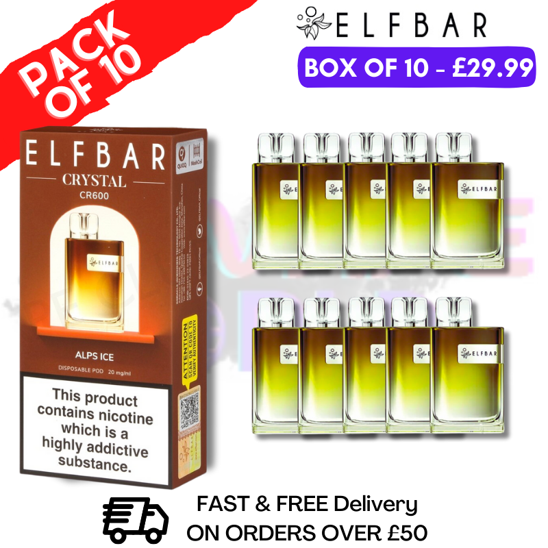 Elf Bar Crystal 600puff - ALPS ICE Box of 10 （2% Nicotine）350mah Battery capacity