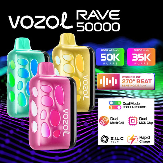 VOZOL RAVE 50000 Puffs Disposable Vape Wholesale 5% (50mg/ml) Nicotine Strength