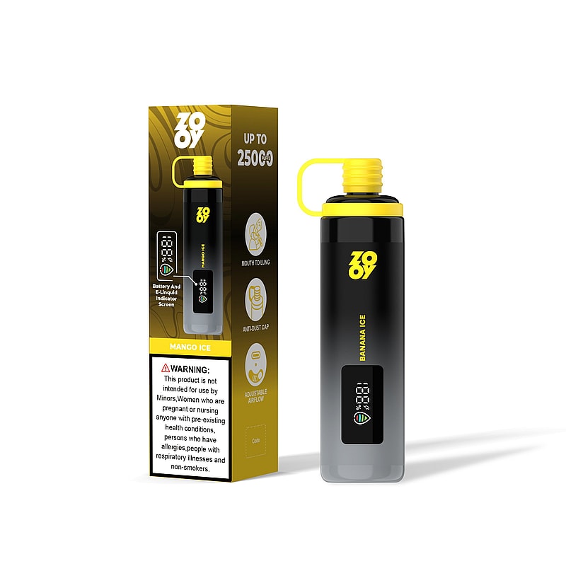 ZOOY SHISHA 25K Puffs Airflow Ajustable Disposable Vape(0% to 5% Nicotine) with Animated Screen  650mAh battery 10 Flavors