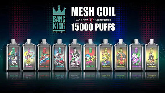 Bang King 15000 Puffs 0% 2% 3% 5% Nicotine Rechargeable Disposable Pod-650mAh Battery, 25ml E-liquid, Multiple Nicotine 20 Flavors