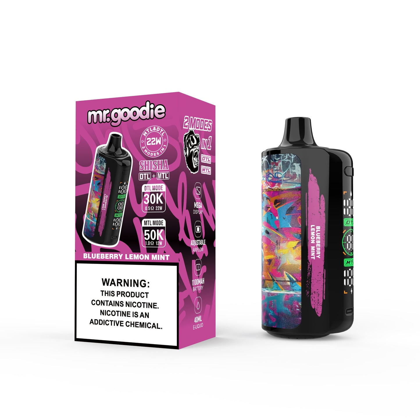 Mr.Goodie Shisha 50000 Puffs :DTL/MTL Disposable Vape with Mega Display