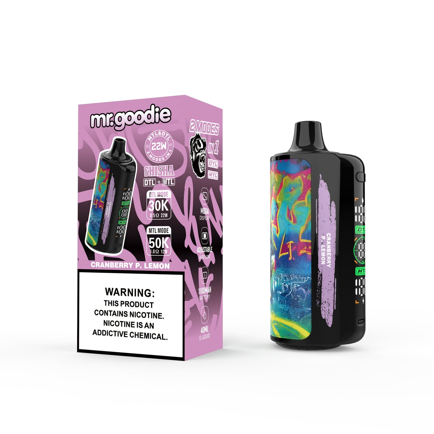 Mr.Goodie Shisha 50000 Puffs :DTL/MTL Disposable Vape with Mega Display