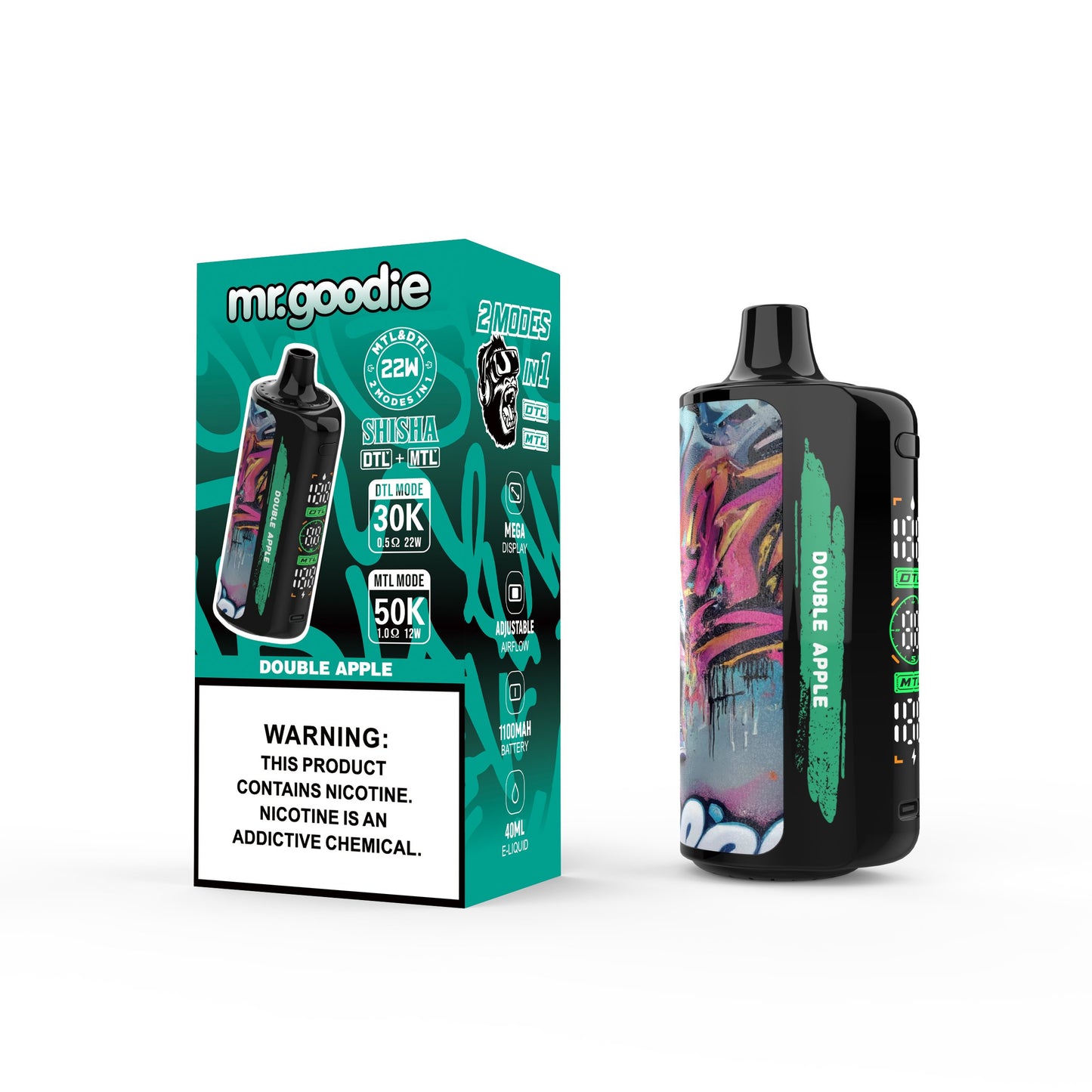 Mr.Goodie Shisha 50000 Puffs :DTL/MTL Disposable Vape with Mega Display