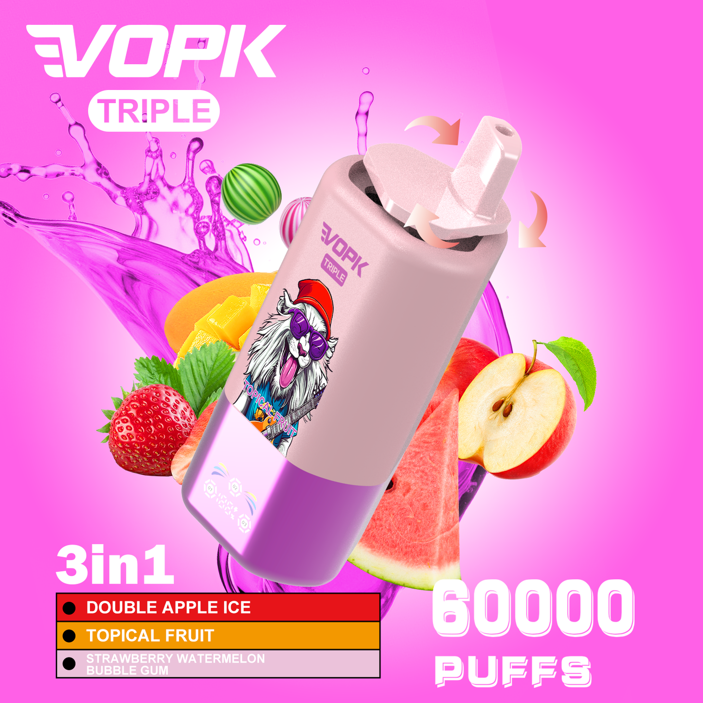 Vopk Triple 60000 60k Puffs 3 in 1 Flavors Disposable Vape with Smart Screen