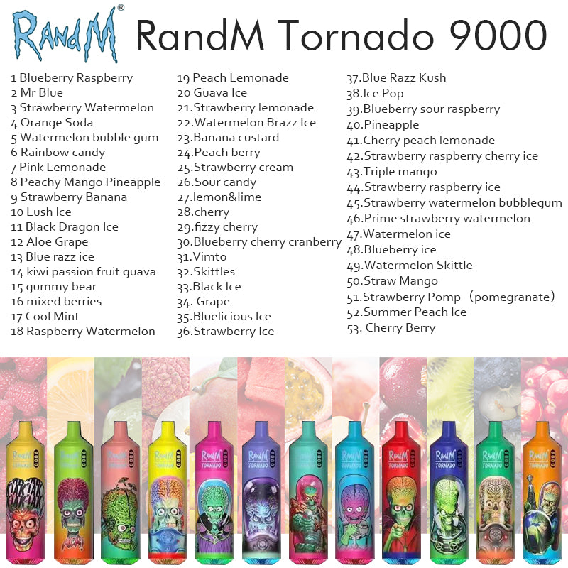 RANDM TORNADO 9000 Disposable Vape Wholesale,850 mAh 18 ML  50 Flavors