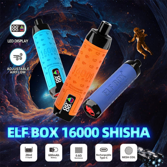 ELF BOX Shisha 16000 Puffs Disposable Vape – 28ml, Mesh Coil, Type-C Fast Charging