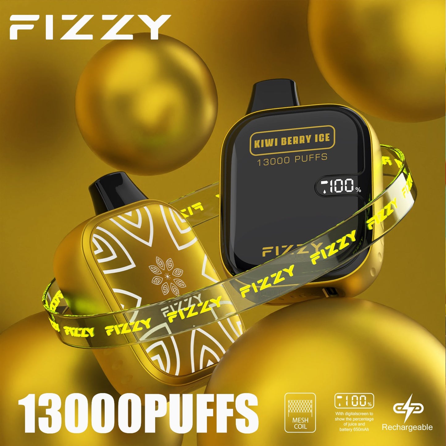 Fizzy Boom 13k Puffs Disposable Vape | 21ML E-liquid, Mesh Coil, LCD Screen