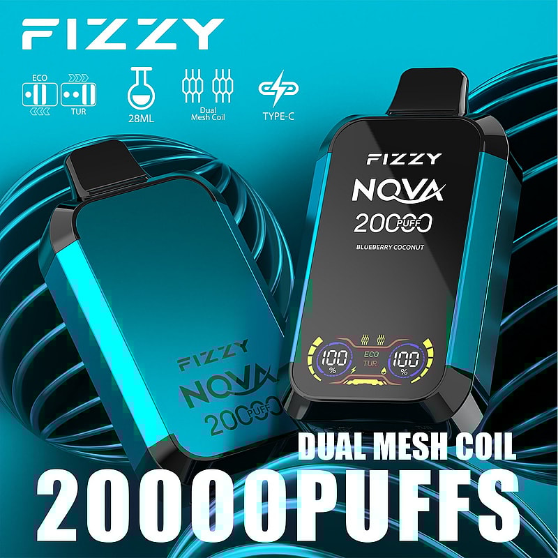 Fizzy Nova 20000 Puffs Disposable Vape | Dual Mesh Coil, 28ML E-liquid, LCD Screen, Eco/Turbo Mode