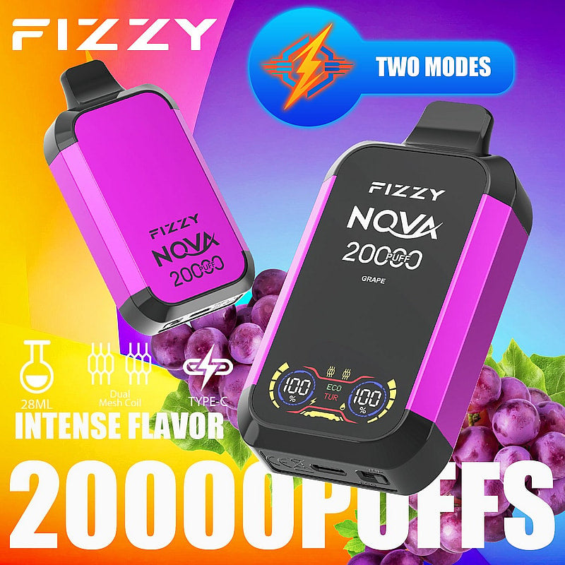 Fizzy Nova 20000 Puffs Disposable Vape | Dual Mesh Coil, 28ML E-liquid, LCD Screen, Eco/Turbo Mode