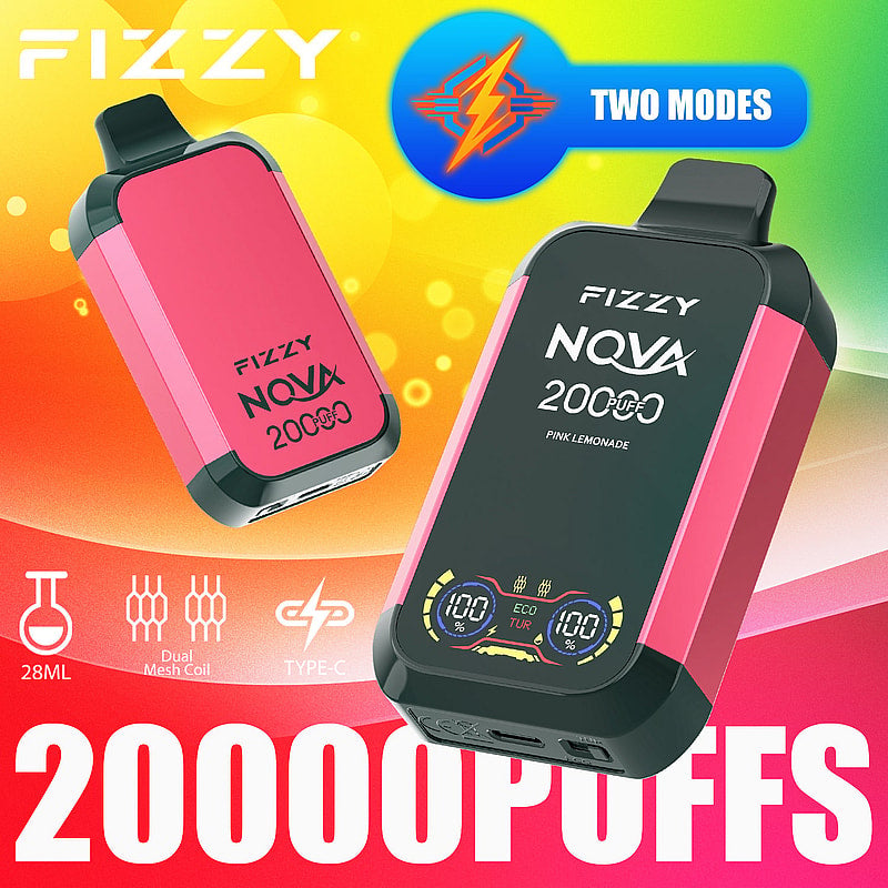 Fizzy Nova 20000 Puffs Disposable Vape | Dual Mesh Coil, 28ML E-liquid, LCD Screen, Eco/Turbo Mode