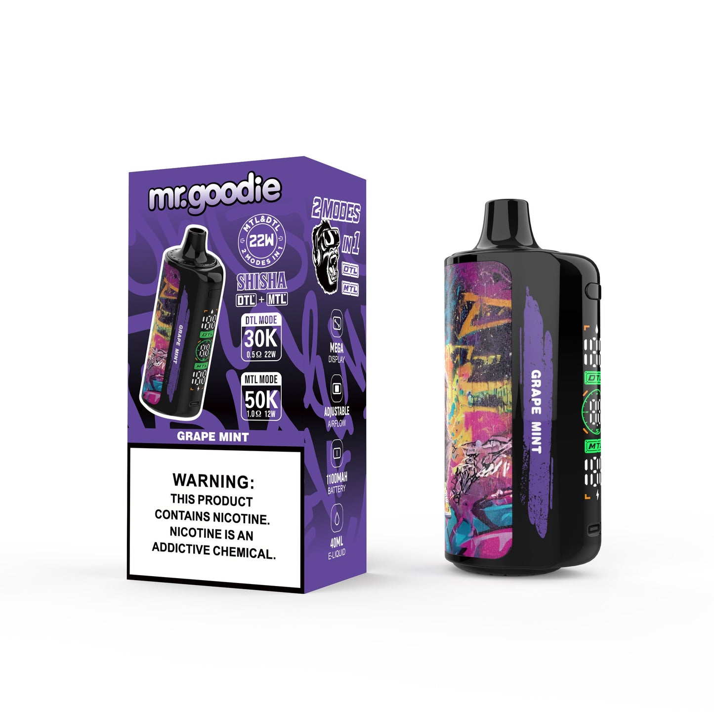 Mr.Goodie Shisha 50000 Puffs :DTL/MTL Disposable Vape with Mega Display