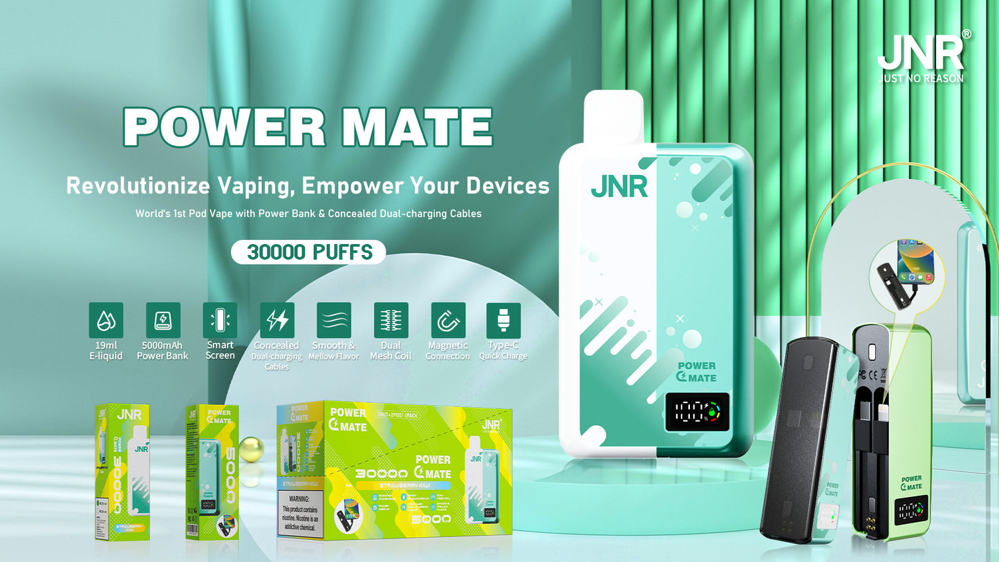 JNR  PowerMate  30000 Puffs 2% Nicotine  Pod Vape & PowerBank