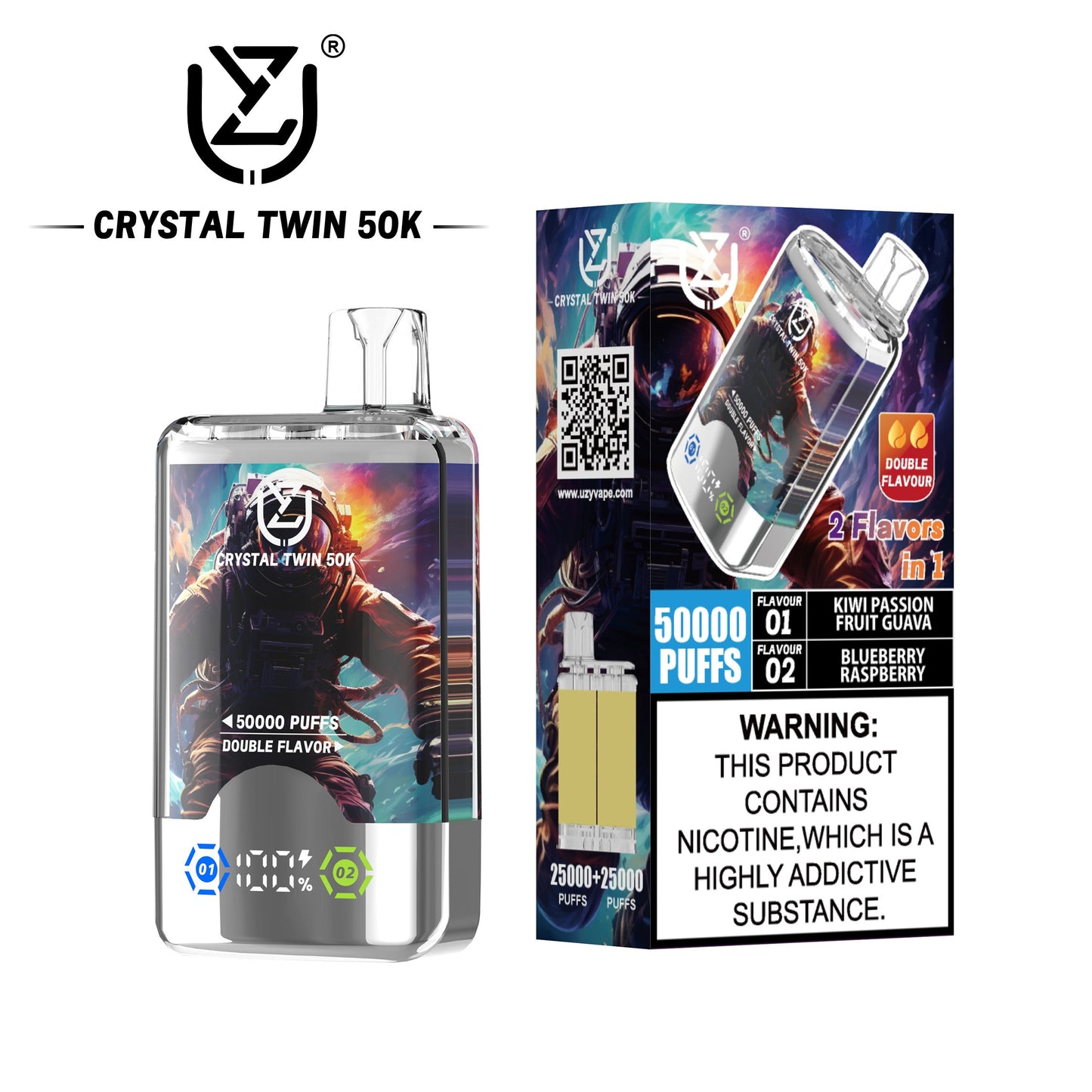UZY Crystal Twin 50000 Puffs Double Flavor Disposable Vape with Dual Mesh Coil
