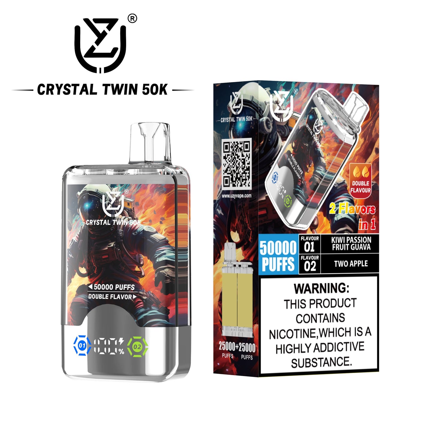 UZY Crystal Twin 50000 Puffs Double Flavor Disposable Vape with Dual Mesh Coil