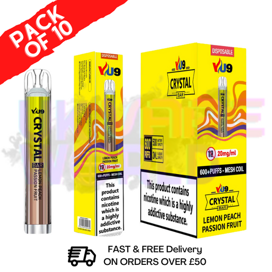 Lemon Peach Passionfruit Crystal Bar Puffs 600 VU9 Box Of 10