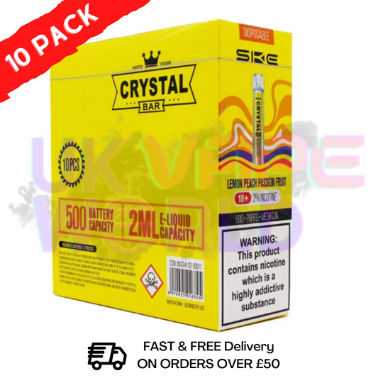 Lemon Peach Passion Fruit - Crystal Bar Puffs 600 SKE Box Of 10 - £26.99