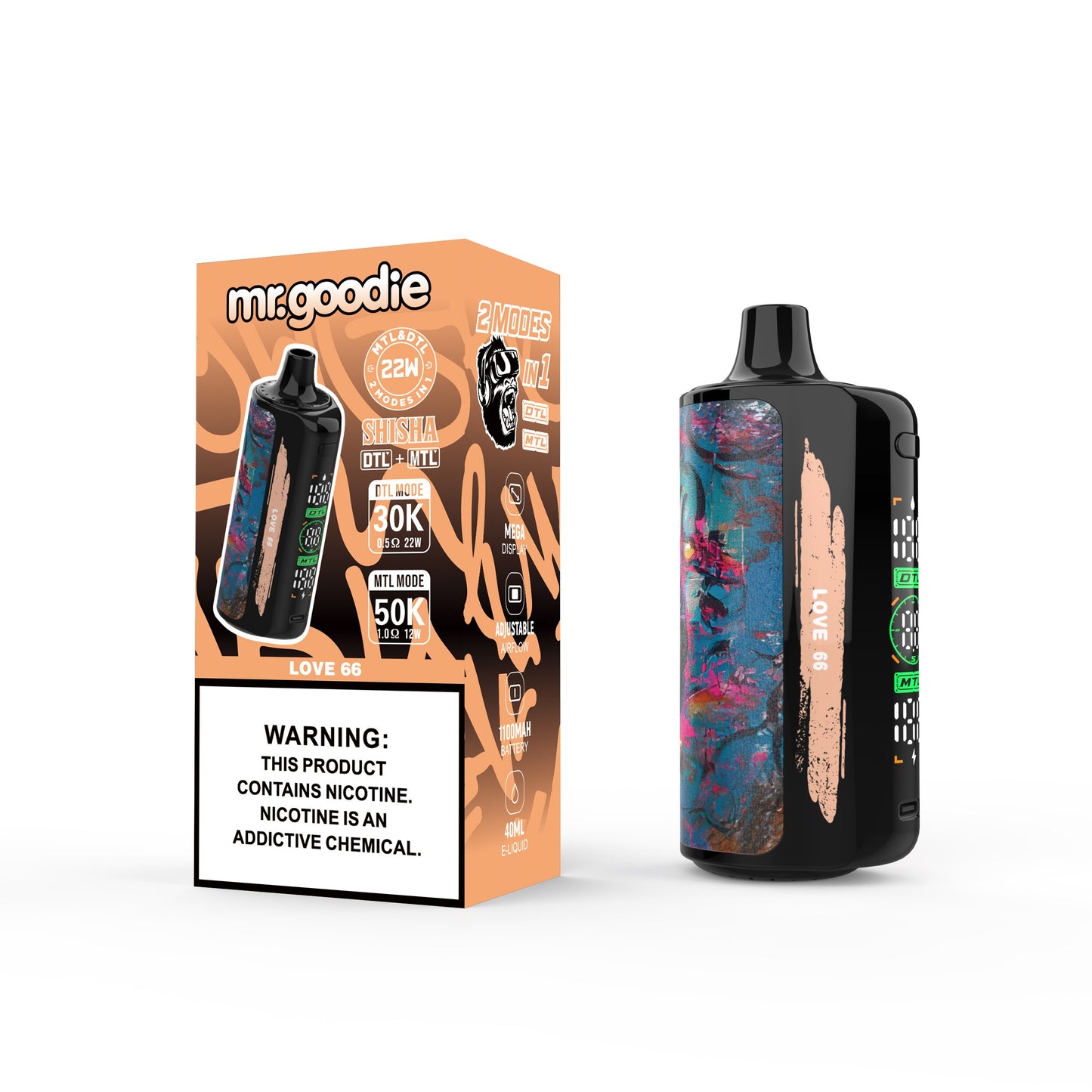 Mr.Goodie Shisha 50000 Puffs :DTL/MTL Disposable Vape with Mega Display