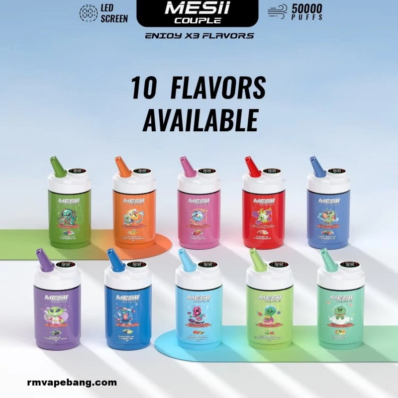 Mesii Couple 50K (Three Flavors) Top Choice for Vape Shops Factory Direct Price-800mAh battery, 40ml E-liquid, Multiple Nicotine 10 Flavors