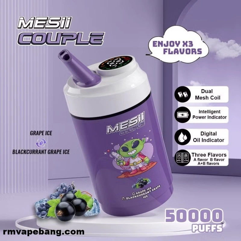 Mesii Couple 50K (Three Flavors) Top Choice for Vape Shops Factory Direct Price-800mAh battery, 40ml E-liquid, Multiple Nicotine 10 Flavors