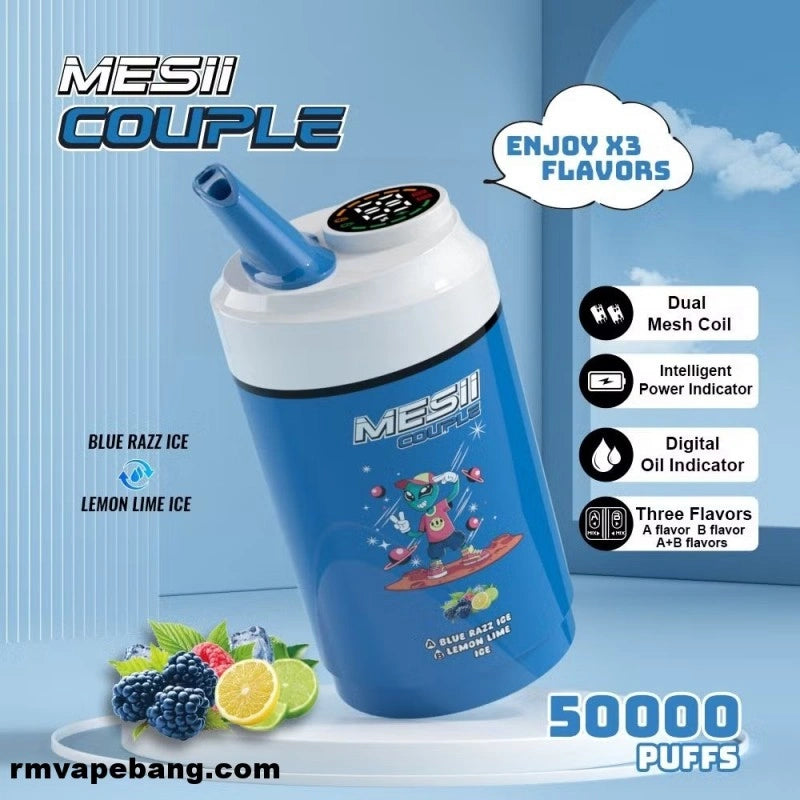 Mesii Couple 50K (Three Flavors) Top Choice for Vape Shops Factory Direct Price-800mAh battery, 40ml E-liquid, Multiple Nicotine 10 Flavors