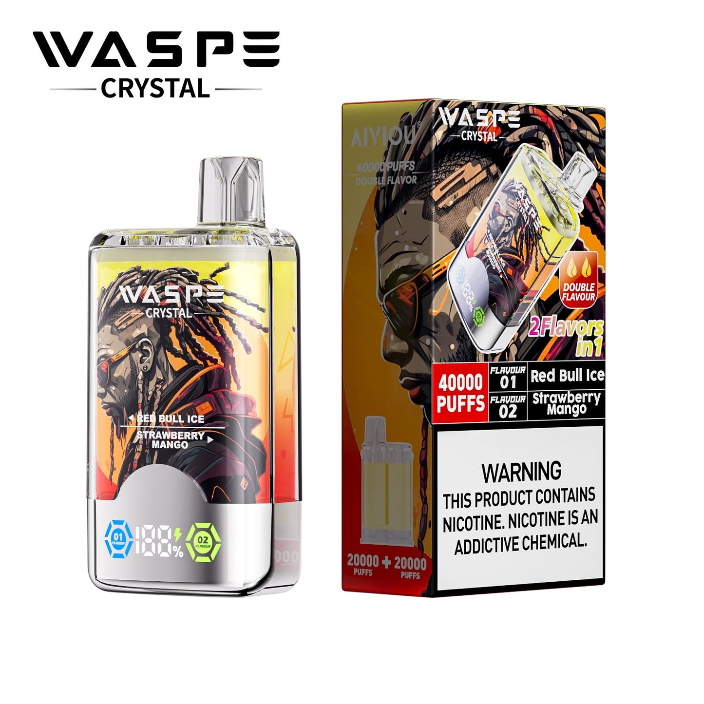Waspe Crystal 40K Puffs Disposable Vape – Dual Flavors,Dual Mesh Coils,Smart LED Display