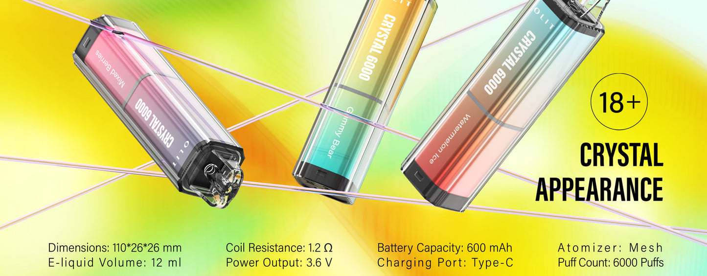 CRYSTAL 6000 Revolutionary 6K Puffs 20 mg 2 ml Disposable Vapes Bars By OLIT