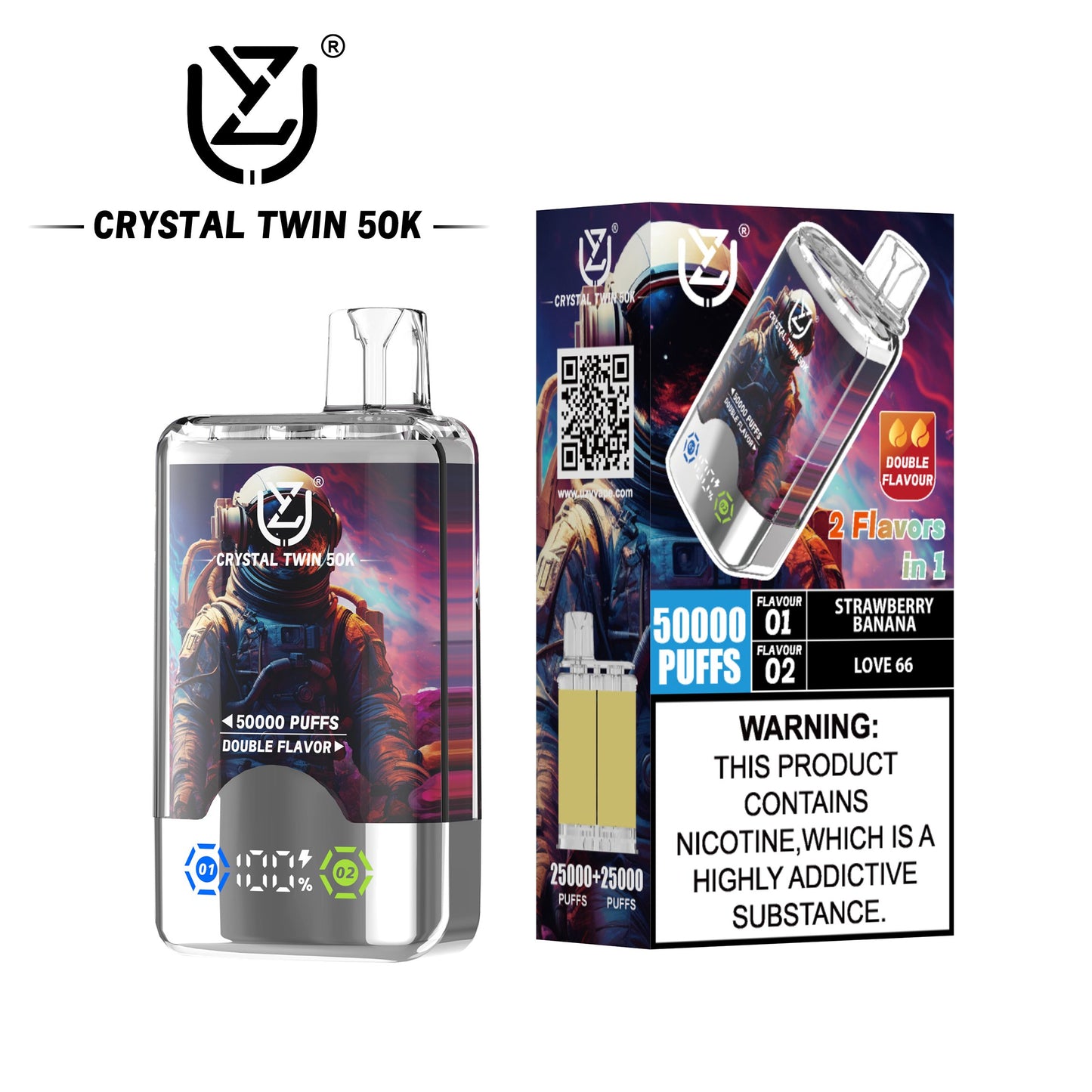 UZY Crystal Twin 50000 Puffs Double Flavor Disposable Vape with Dual Mesh Coil