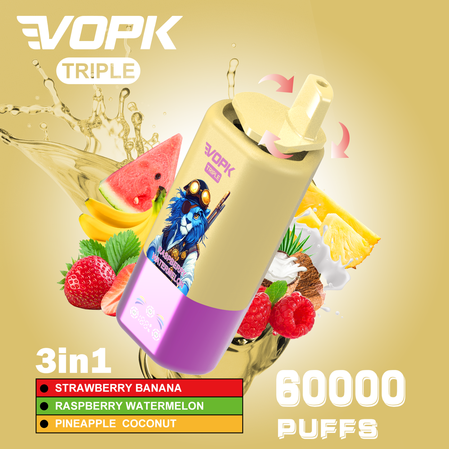 Vopk Triple 60000 60k Puffs 3 in 1 Flavors Disposable Vape with Smart Screen