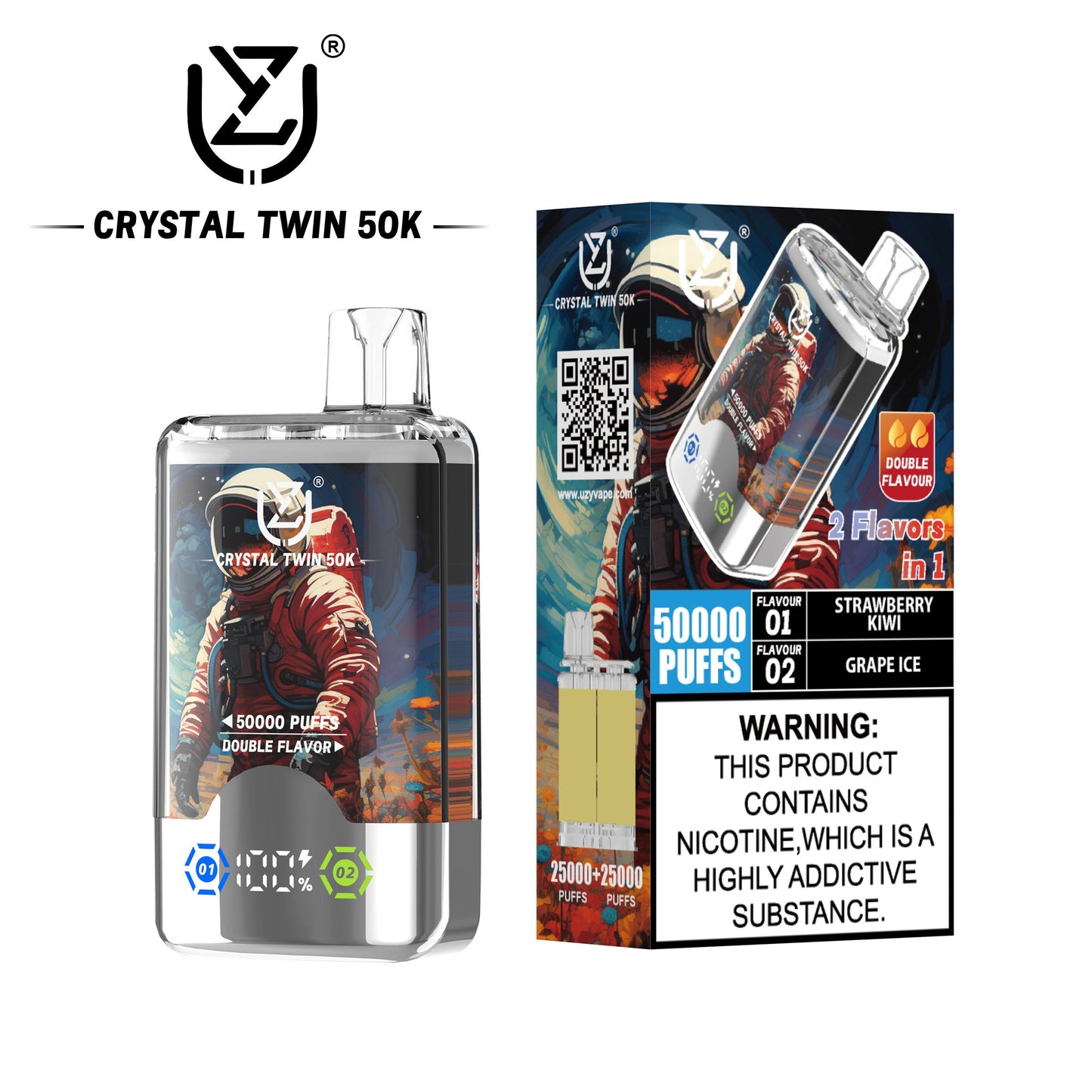 UZY Crystal Twin 50000 Puffs Double Flavor Disposable Vape with Dual Mesh Coil