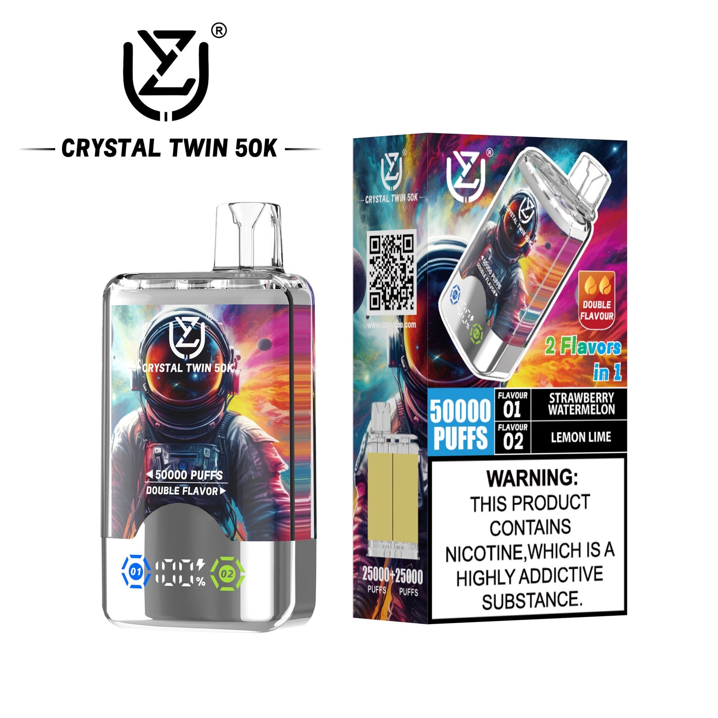 UZY Crystal Twin 50000 Puffs Double Flavor Disposable Vape with Dual Mesh Coil